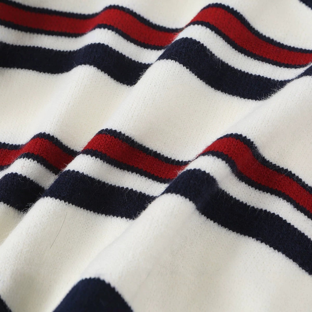 Ladies Striped Cardigan with Button Placket and Ribbed Hem Mune Fashion