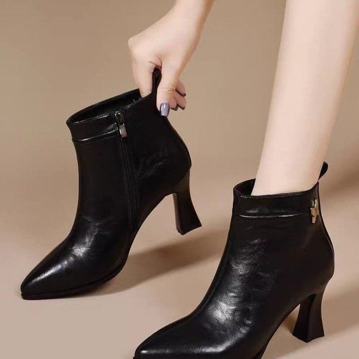 Women Elegant Ankle Boots with High Heel and Zipper Mune Fashion