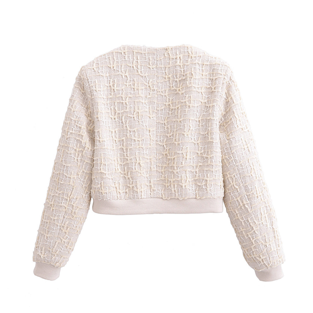 Women's tailored boucle blazer with round neckline and gold-colored press studs Mune Fashion
