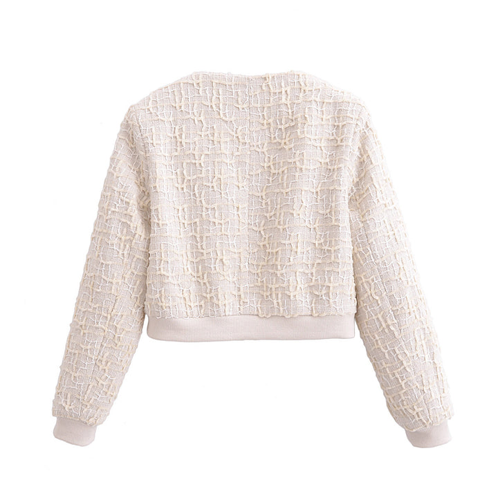 Women's tailored boucle blazer with round neckline and gold-colored press studs Mune Fashion
