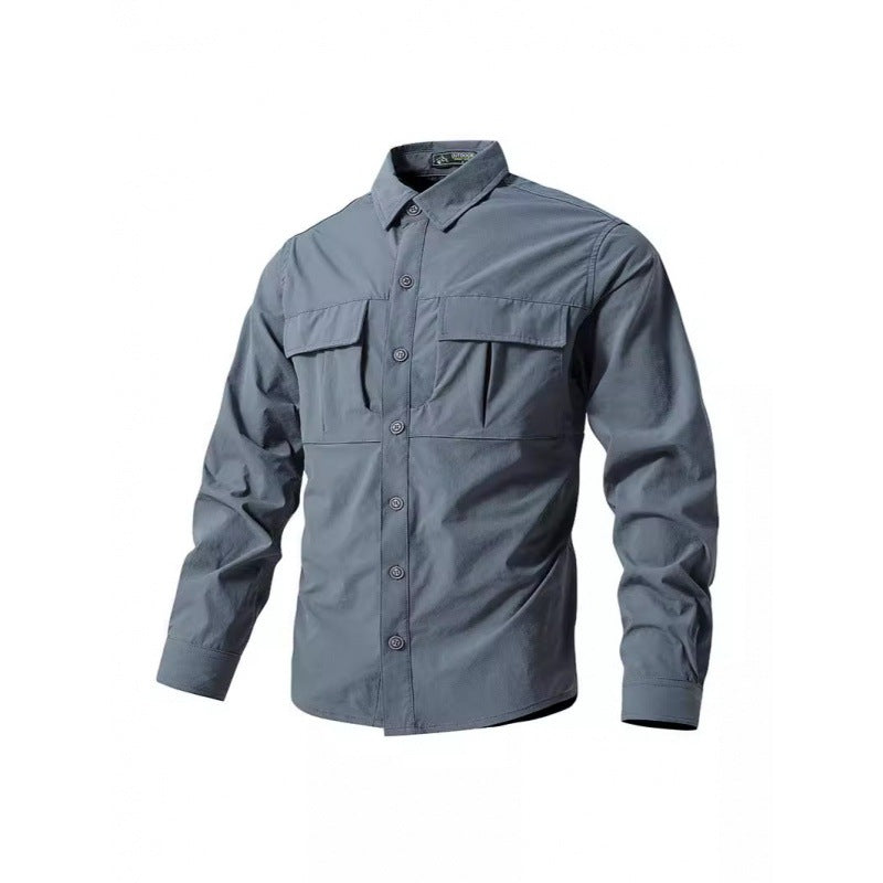Men's Light Shirt Jacket in Utility Style with Patch Chest Pockets and Button Placket Mune Fashion