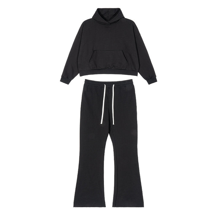 Women's Cropped Hoodie and Flared Sweatpants Lounge Set made of French Terry Mune Fashion