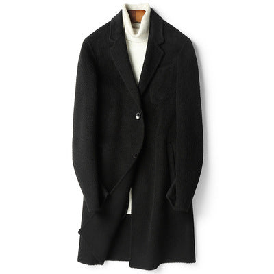 Men's Structured Long Coat made of Wool Blend with Notched Lapel and One-Button Closure Mune Fashion