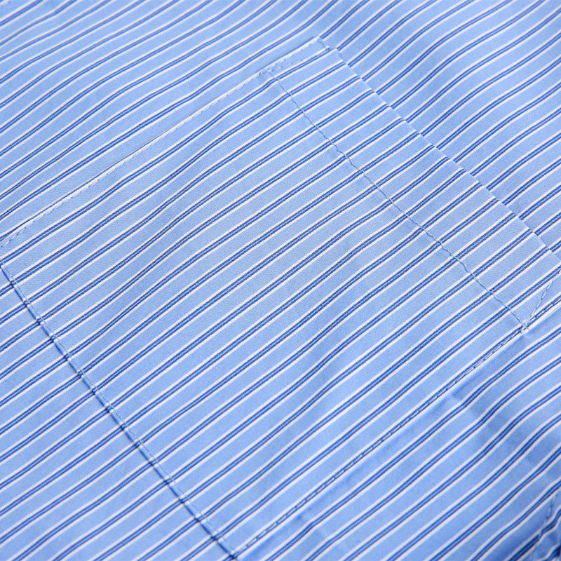 Women's oversized shirt with fine pinstripes, chest pocket, and classic Kent collar Mune Fashion