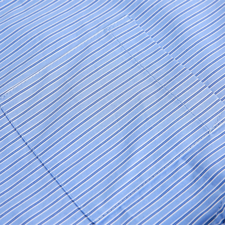 Women's oversized shirt with fine pinstripes, chest pocket, and classic Kent collar Mune Fashion