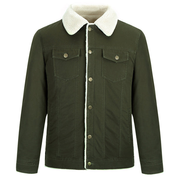 Men's Cotton Canvas Trucker Jacket with Sherpa Collar and Full Teddy Lining Mune Fashion