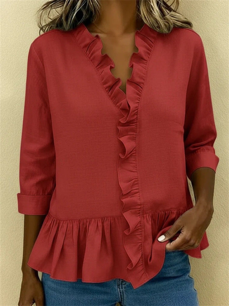 Ladies Elegant Blouse with Ruffles Mune Fashion