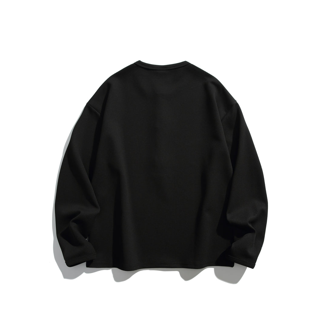 Unisex Waffle Knit Henley Shirt with Button Placket and Round Neckline Mune Fashion