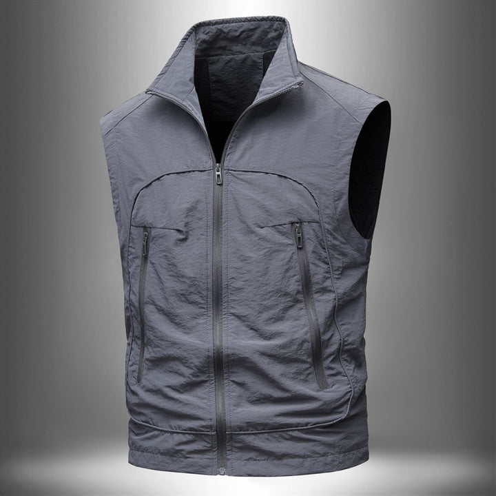 Men's Ultralight Technical Utility Vest with Stand Collar, Water-Repellent Nylon Shell and Zipper Pockets Mune Fashion