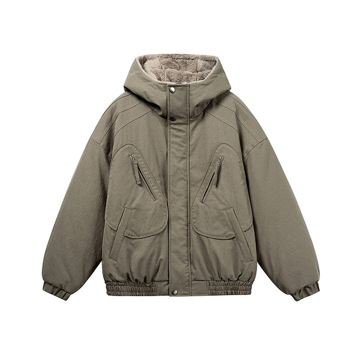 Unisex Short Cut Insulated Jacket in Boxy Cut with Teddy Inner Lining and Diagonally Inserted Zipper Pockets Mune Fashion