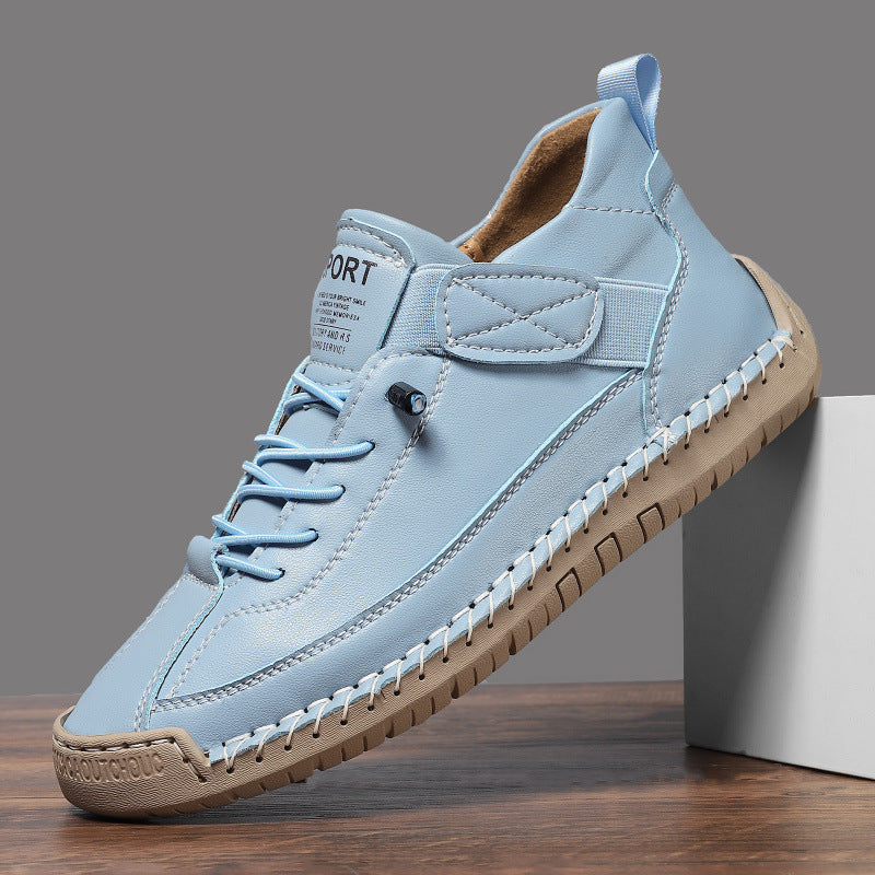 Men's leather imitation casual sneaker with Velcro strap, moccasin seam & profiled rubber sole Mune Fashion