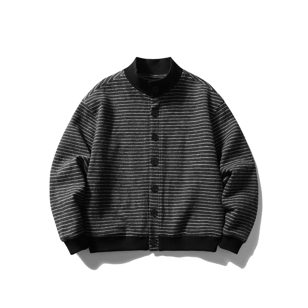 Men's Striped Blouson in Boxy Cut with Ribbed Collar and Button Front Mune Fashion