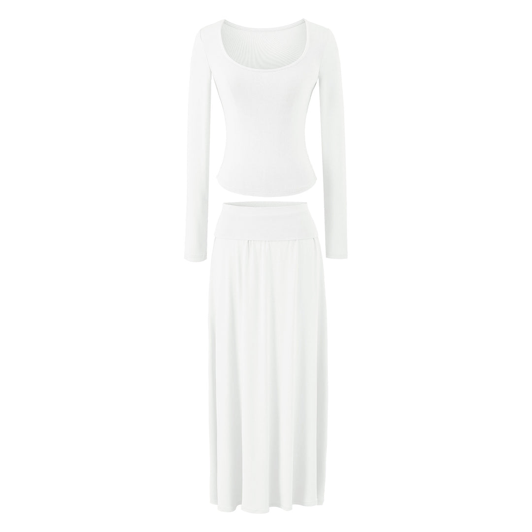 Women's two-piece lounge set made of stretch modal with fitted long-sleeve top and maxi skirt Mune Fashion