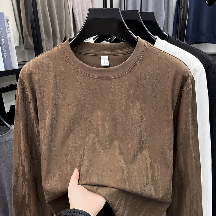 Men's finely structured long-sleeve shirt with round neck and subtle jacquard texture Mune Fashion