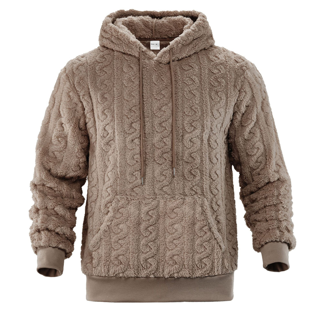 Men's Sherpa Hoodie with Cable Knit Pattern, Kangaroo Pocket and Ribbed Cuffs Mune Fashion