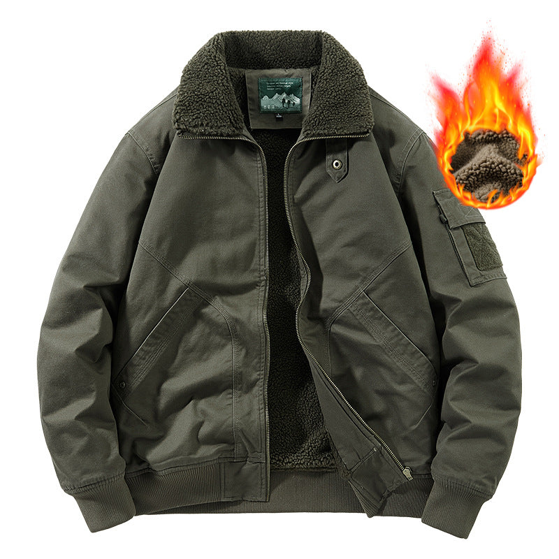 Men's heavy canvas bomber with warming Sherpa inner lining, ergonomic seams, and concealed zip placket Mune Fashion
