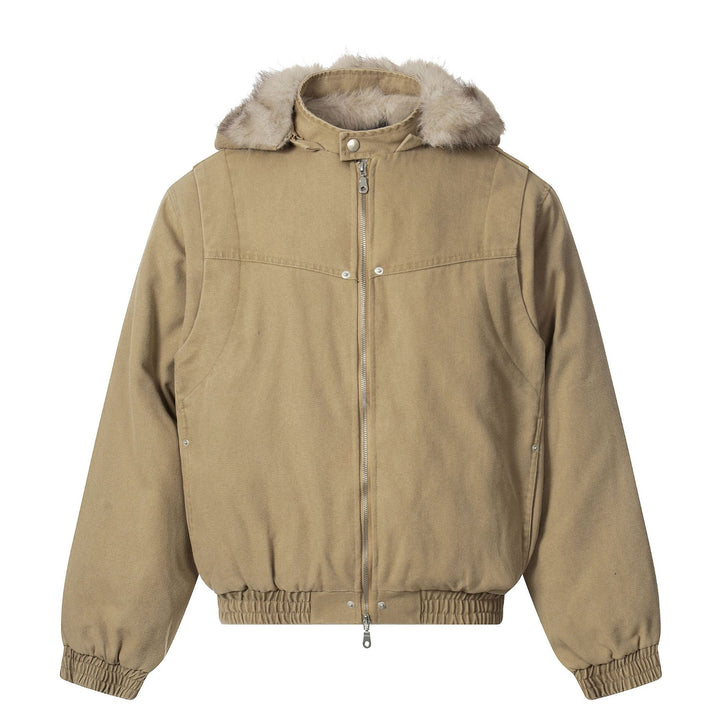 Men's canvas bomber jacket with removable faux fur hood and elastic hem Mune Fashion