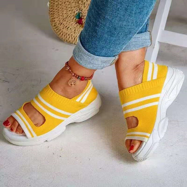 Women Breathable Knit Slides with Open Toe Strap and Elastic Sock Shaft Mune Fashion
