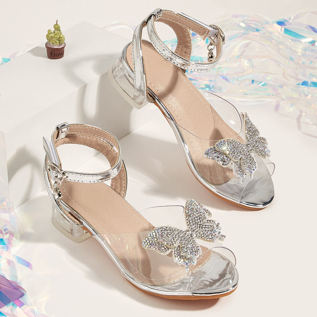 Girls Colorful Sandals with Sparkling Butterfly Appliqué Mune Fashion