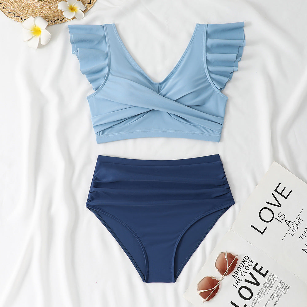 Ladies Two-Piece High-Waist Bikini Set with Ruffle Details Mune Fashion
