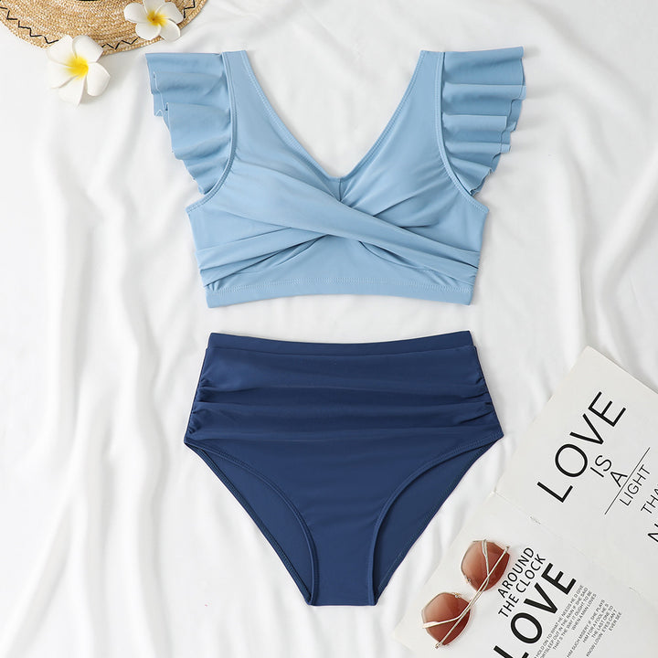 Ladies Two-Piece High-Waist Bikini Set with Ruffle Details Mune Fashion
