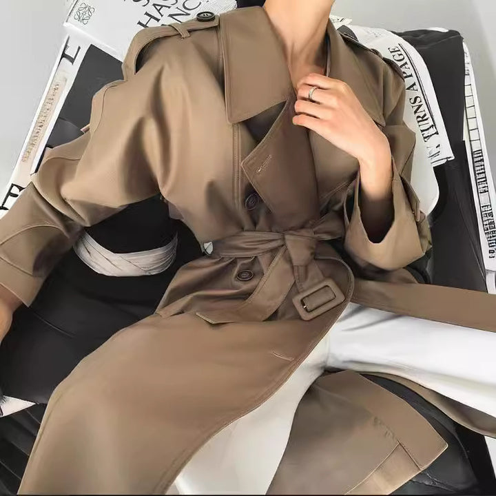 Women Fashionable Faux Leather Trench Coat Mune Fashion