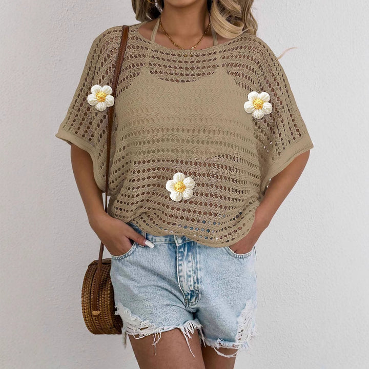 Women's casual crochet top with decorative flower details