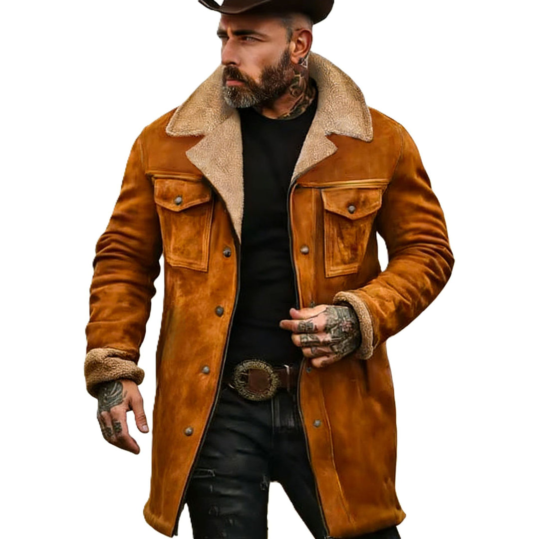 Men's Long Suede Coat with Teddy Lining and Flap Pockets Mune Fashion