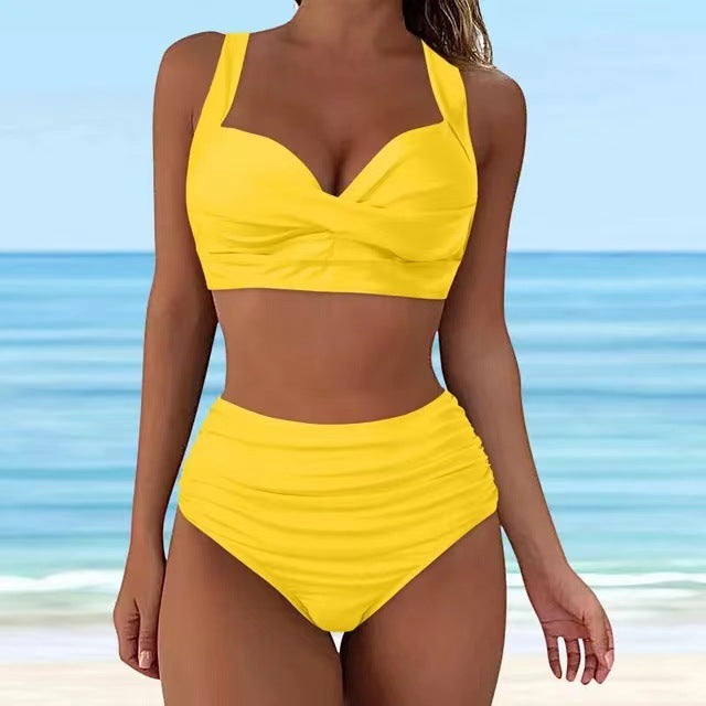 Women's High-Waisted Bikini Set with Elegant Pleated Look Mune Fashion