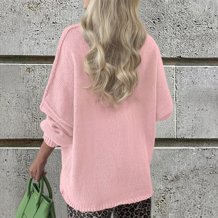 Women's Boucle Oversize Cardigan with Deep V-Neck, Kimono Sleeves and Gold Decorative Buttons Mune Fashion