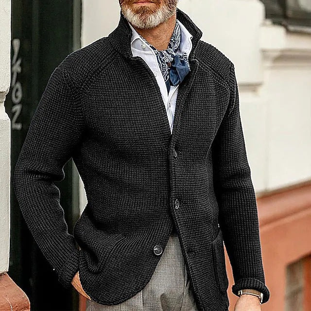 Men's cardigan with stand-up collar and textured knit Mune Fashion