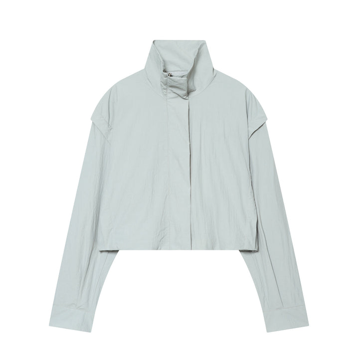 Women Cropped Transition Jacket with High Stand-Up Collar and Hidden Zipper Mune Fashion