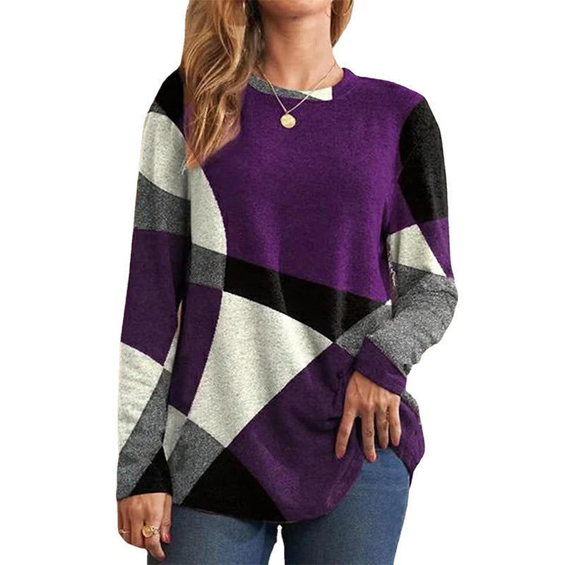 Women's long sleeve shirt with graphic print, round neckline and curved hem Mune Fashion