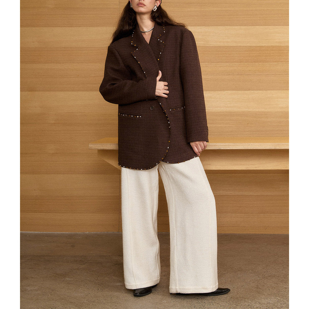 Women Oversized Blazer with Decorative Stitch Mune Fashion