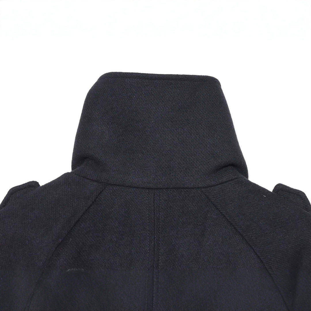 Women's Short Double-Breasted Cape Coat with High Stand Collar and Epaulettes Mune Fashion