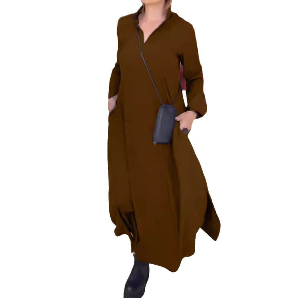 Women's loose maxi dress with side slits and patch pockets Mune Fashion