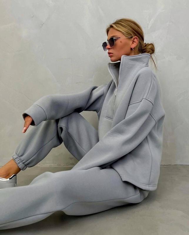 Women’s soft oversized half-zip loungewear set with high stand collar and fitted joggers Mune Fashion