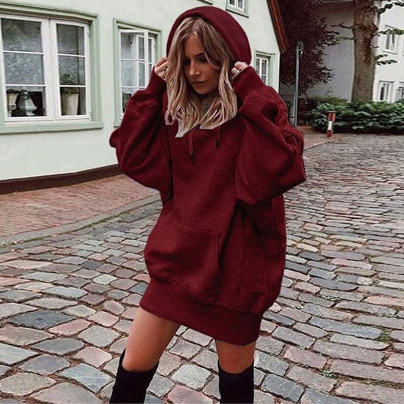 Women Oversized Hoodie Dress with Kangaroo Pocket Mune Fashion