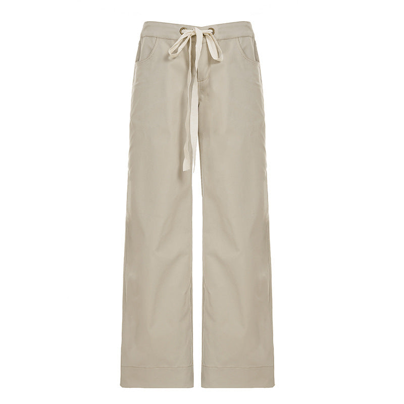 Women's wide high-waist cargo flared pants with drawstring, multiple pockets and relaxed silhouette Mune Fashion