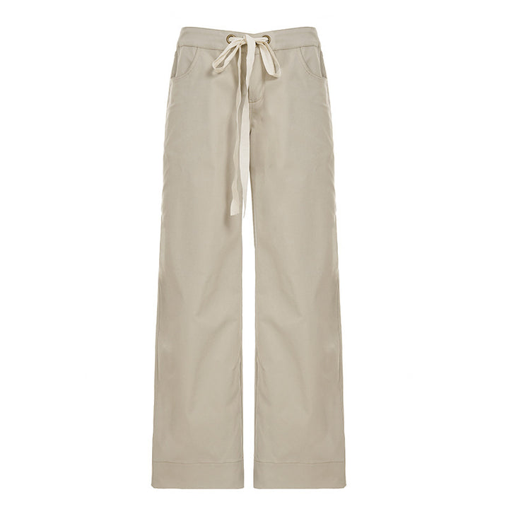 Women's wide high-waist cargo flared pants with drawstring, multiple pockets and relaxed silhouette Mune Fashion