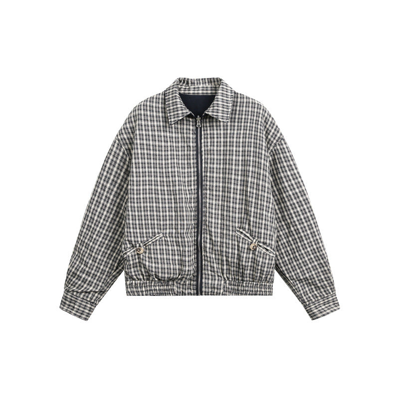 Unisex short jacket in Harrington style with zipper and checkered lining Mune Fashion
