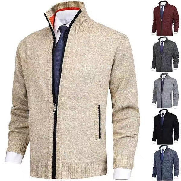 Men's knitted jacket with stand-up collar and concealed zipper Mune Fashion