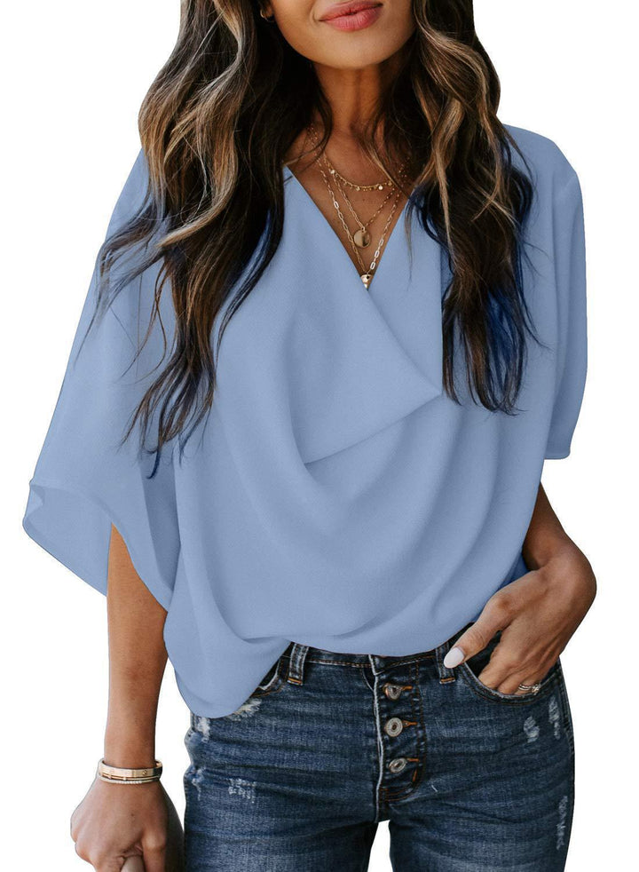 Women Elegant Draped Blouse Mune Fashion
