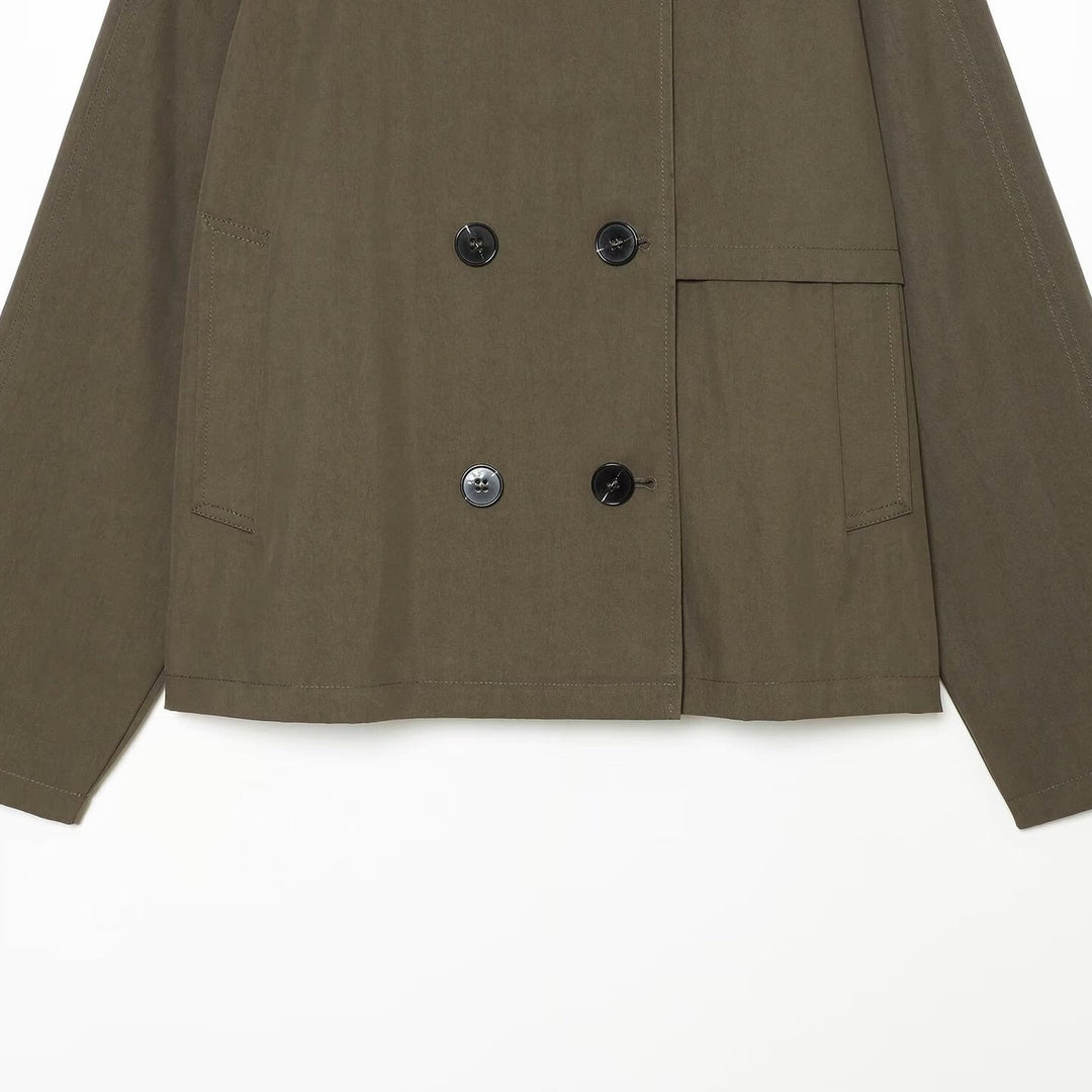 Women's Short-Cut Double-Breasted Trench Cape Coat with Detachable Collar Mune Fashion