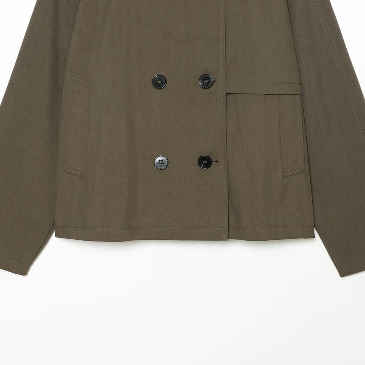 Women's Short-Cut Double-Breasted Trench Cape Coat with Detachable Collar Mune Fashion