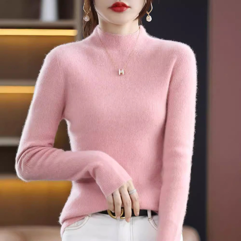 Women's Slim Short Roll Neck Sweater in Cozy Cashmere Look with Fine Rib Structure Mune Fashion