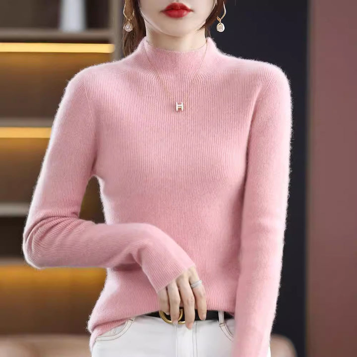 Women's Slim Short Roll Neck Sweater in Cozy Cashmere Look with Fine Rib Structure Mune Fashion