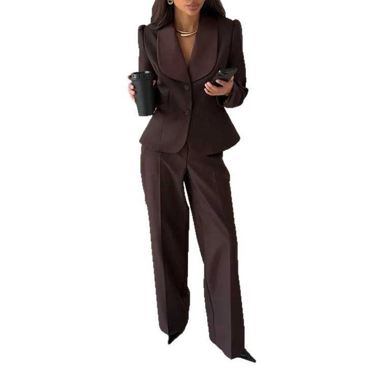 Women's Tailored Blazer with Oversized Shawl Collar and High-Waisted Wide Leg Pants Mune Fashion
