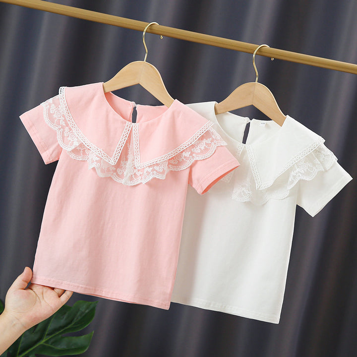 Girls blouse with elegant lace collar and playful ruffles Mune Fashion