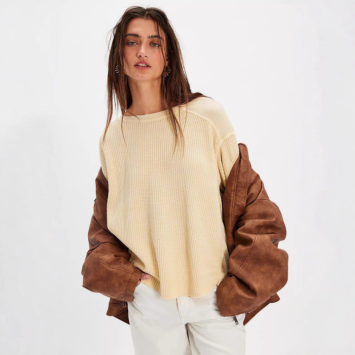 Women’s Oversized Waffle Knit Sweater with Loose Fit and Deep Raglan Sleeve Fashion
